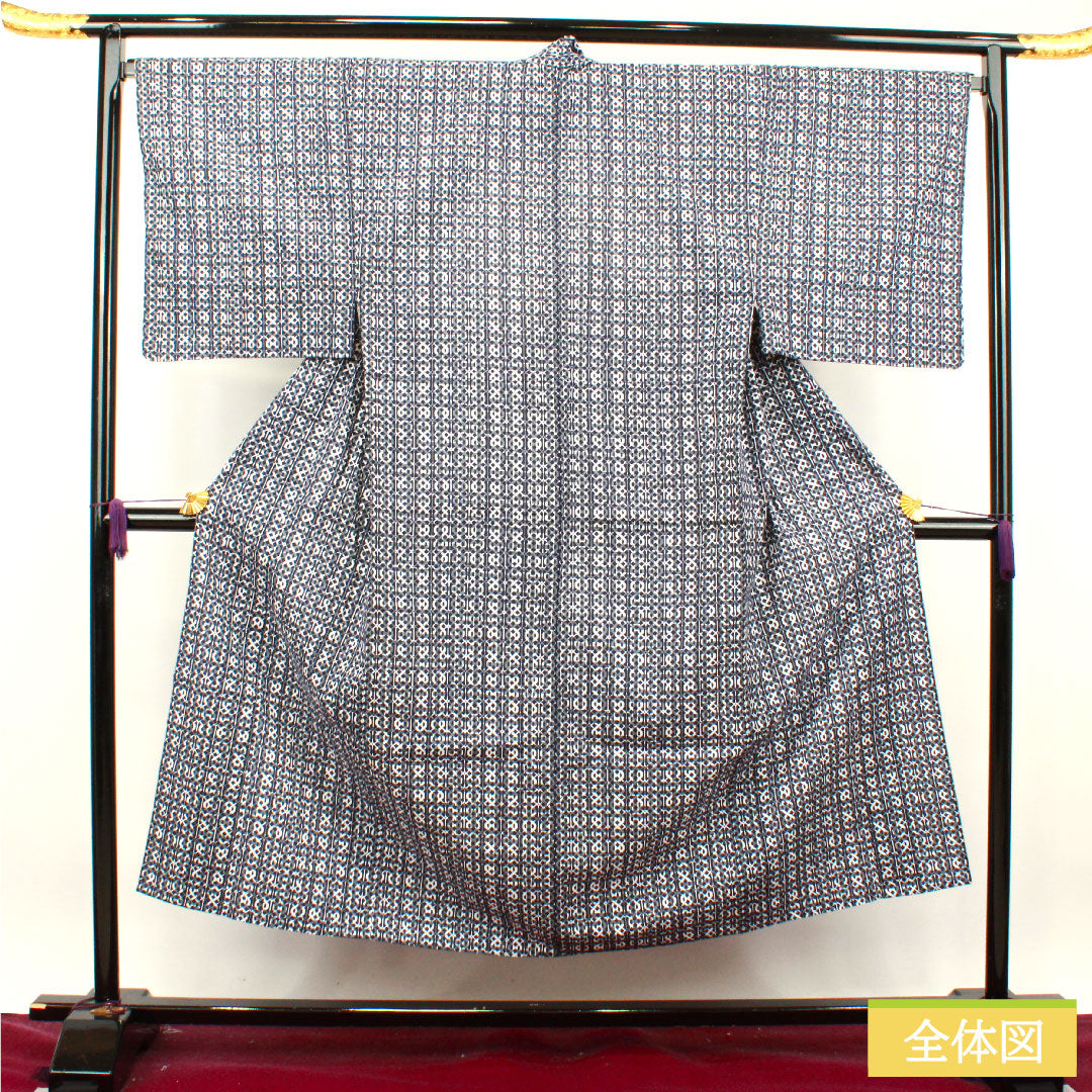 浴衣 木綿 身丈150cm 裄丈69.5cm Aランク 単衣 紺系 濃紺色(のうこんいろ) 男物 𠮷原つなぎ 1118004923518