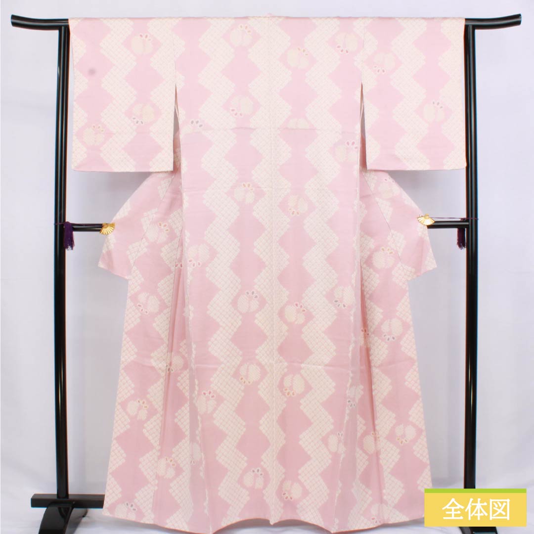 Komon (small pattern) silk, S rank, length 161.5cm, sleeve length 64cm, lined, 1-kin dyed (ikkonzomeiro) pattern, geometric pattern, basting thread included, pink, product number 1115006662413