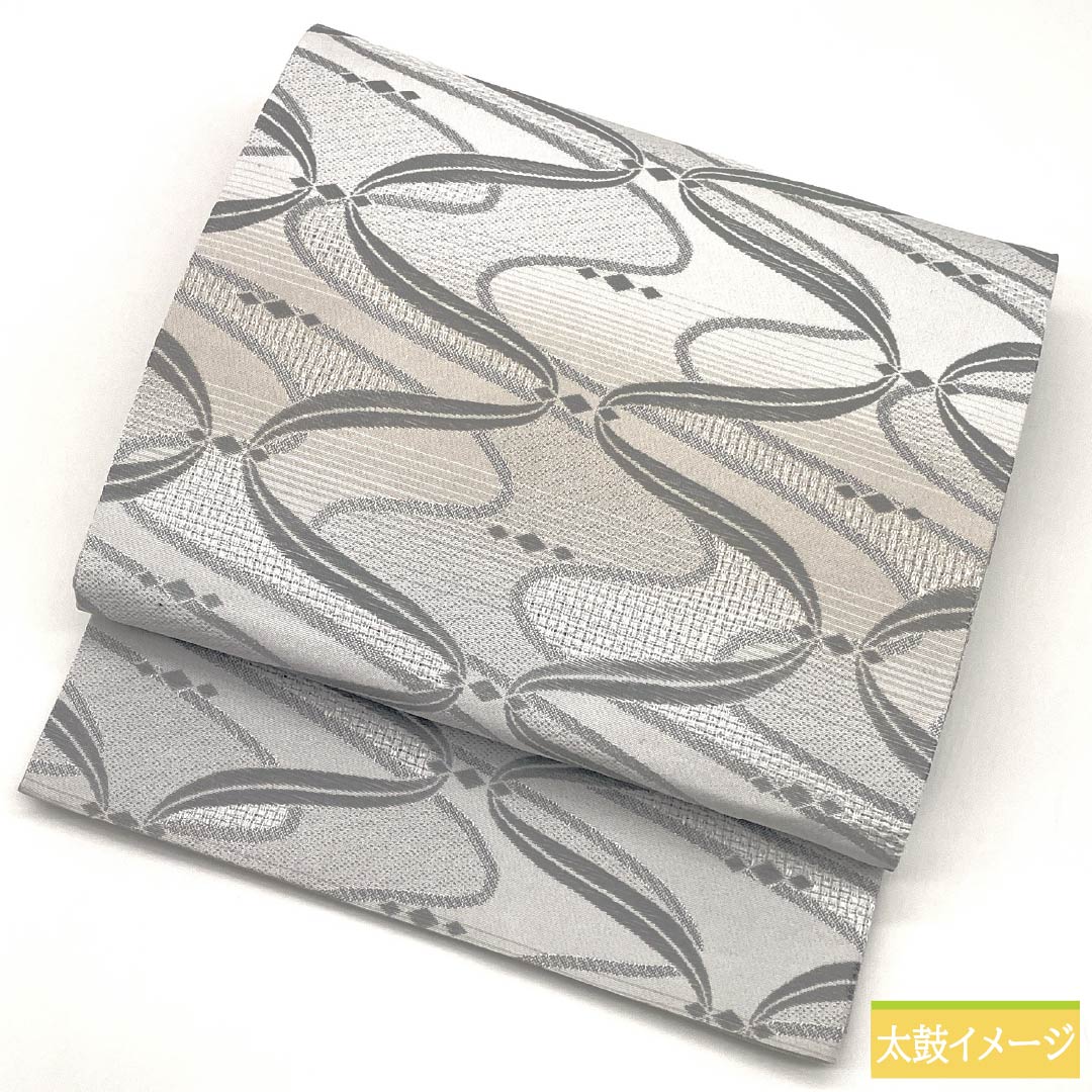 リサイクル着物】（京袋帯）名古屋帯 ポリエステル Sランク 白鼠色