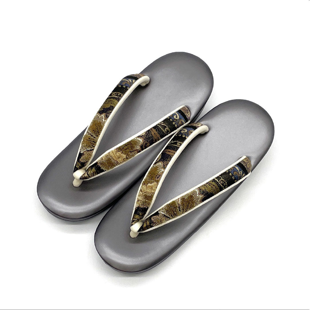 (新古品)草履 皮革 NEWランク セミフォーマル フリーサイズ 天鵞絨 鼻緒キーパー付き 長さ24cm Lサイズ 茶系 1122001351414