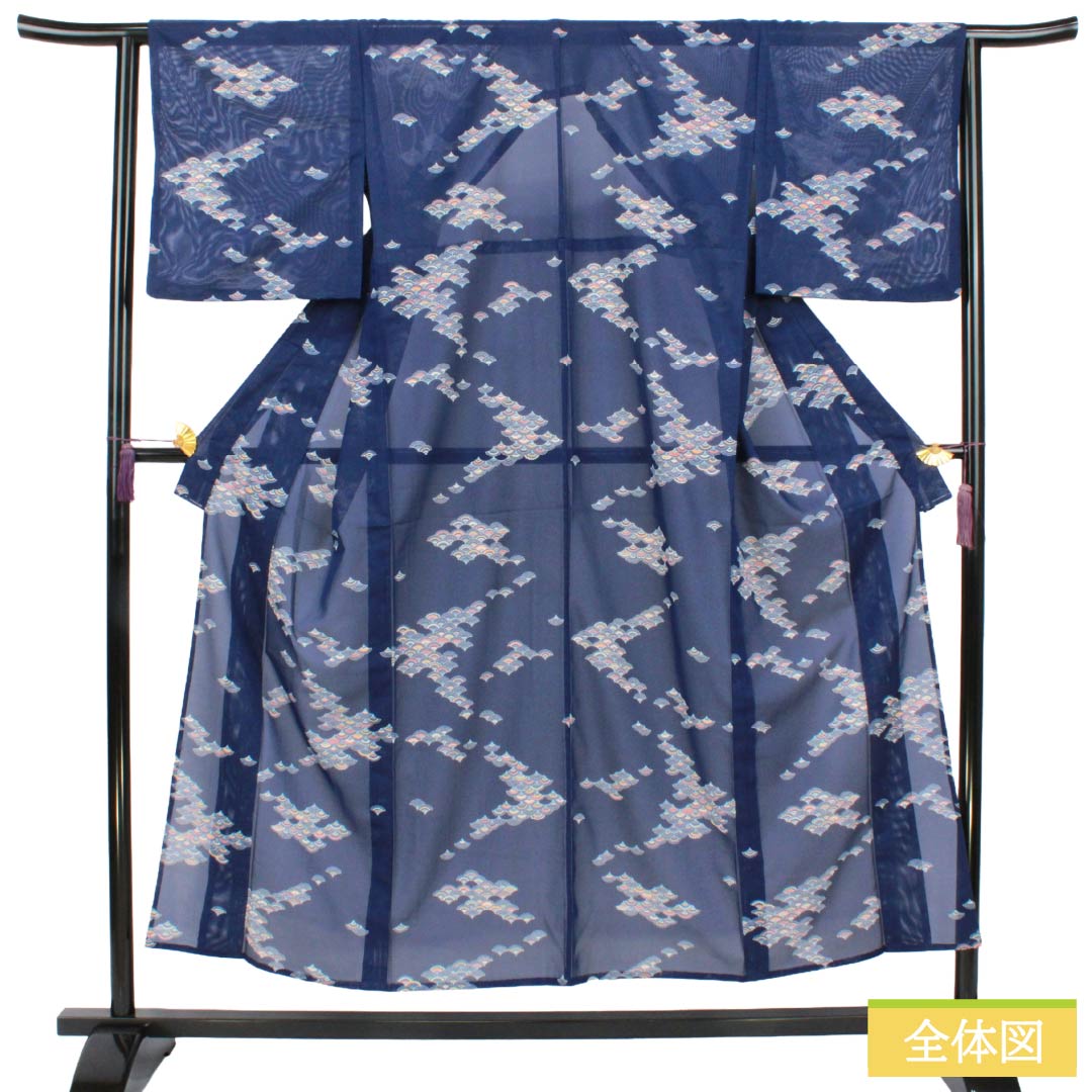 リサイクル着物】夏物 ポリエステル 小紋 Sランク 身丈152.5cm 裄丈