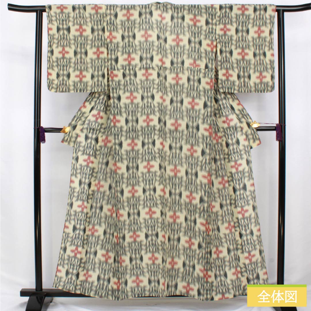 Summer Silk Tsumugi Kimono, Length 159cm, Sleeve Length 63cm, Torinoko Color (Torinoko), Abstract Pattern, Gauze, S Rank, Cream, Item Number 1132002442315