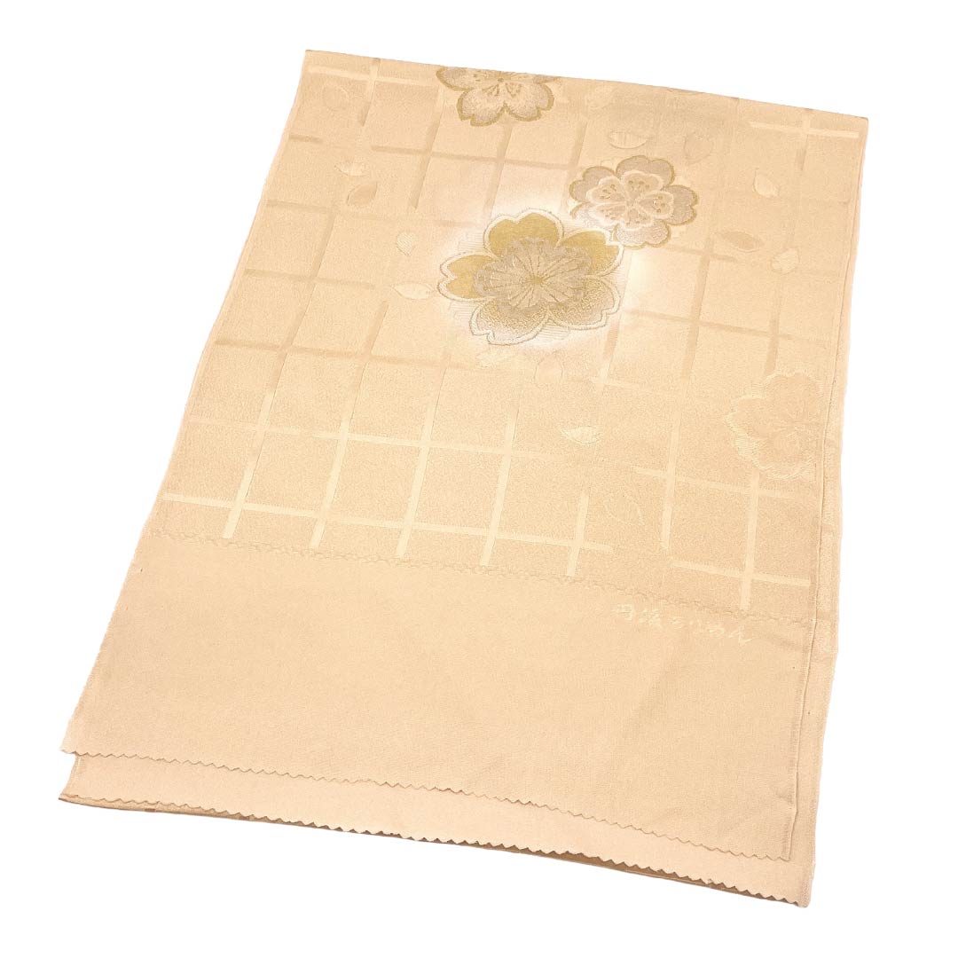帯揚げ 正絹 Sランク セミフォーマル 薄肉色(うすにくいろ) 丹後ちりめん 格子 桜 長さ約180cm 幅約31cm 橙系 1136003742926