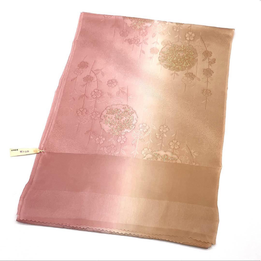 Obiage Silk S-Rank Semi-Formal Hitoeume-iro (Single Plum Blossom Color) Hadairo (Skin Color) Gradation Yukiwa (Snowflake Pattern) Length approx. 172cm Width approx. 29.5cm Pink-toned 1136002482913