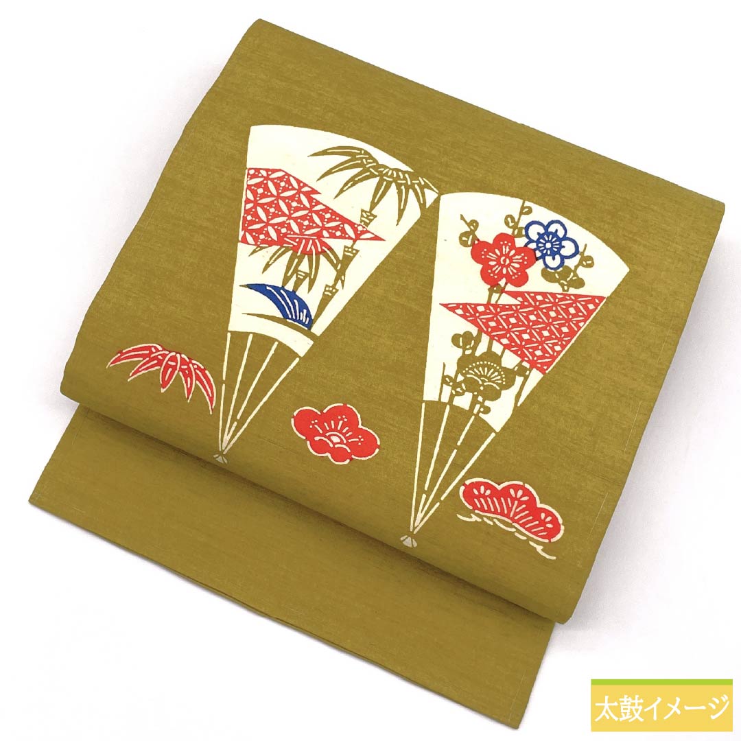 リサイクル着物】名古屋帯 正絹 Sランク 芥子色（からしいろ） 型染