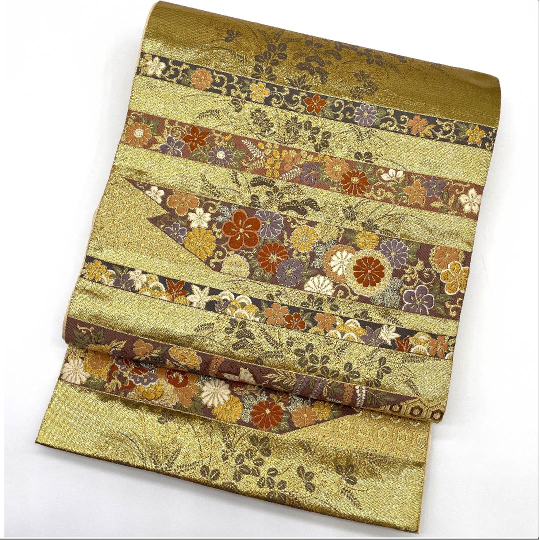 袋帯 金色 吉祥文様 古典柄 帯丈429cm 正絹 Sランク 六通 フォーマル 金系 1123009532321