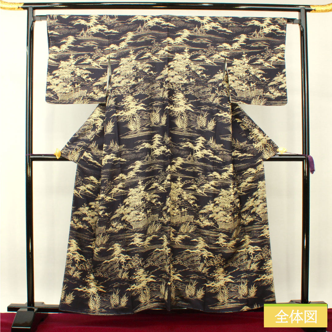 Homongi, pure silk, lined, length 158.5cm, sleeve length 64.5cm, brown, pongee fabric, Chayatsuji, with basting thread, unused, S rank, purple, 1112003642320