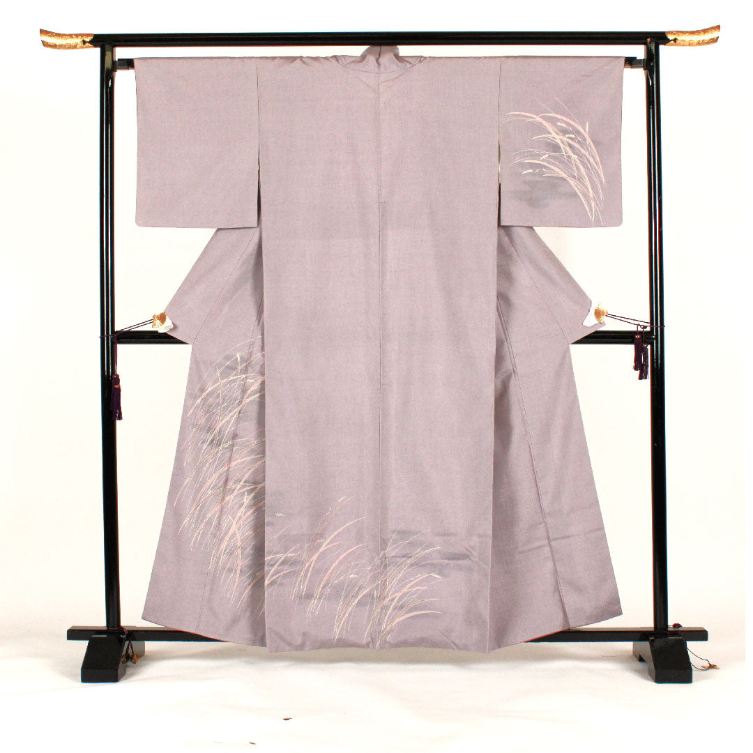 訪問着 袷 身丈161cm 裄丈66cm 芒模様 紬地 正絹 Sランク 紫系 1112000762420