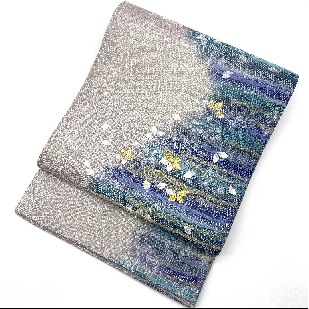 袋帯 小町鼠色(こまちねずいろ) 古典柄 小桜 帯丈428cm 正絹 Sランク 六通 セミフォーマル グラデーション系 1123008712399