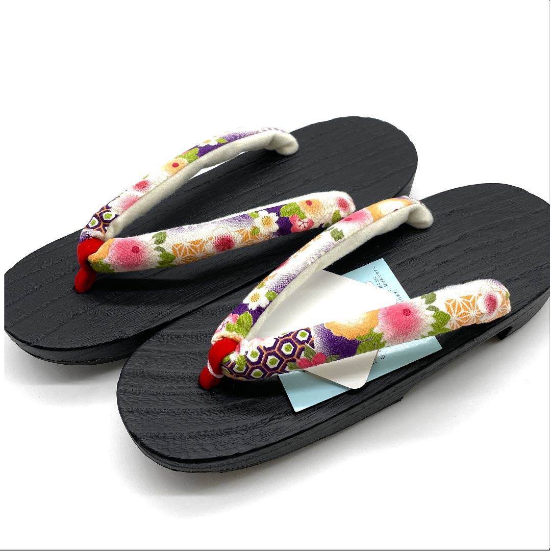 (新品未使用品)下駄 菊 桜 梅 麻の葉 亀甲 XLサイズ 黒系 NEWランク 1122001161510