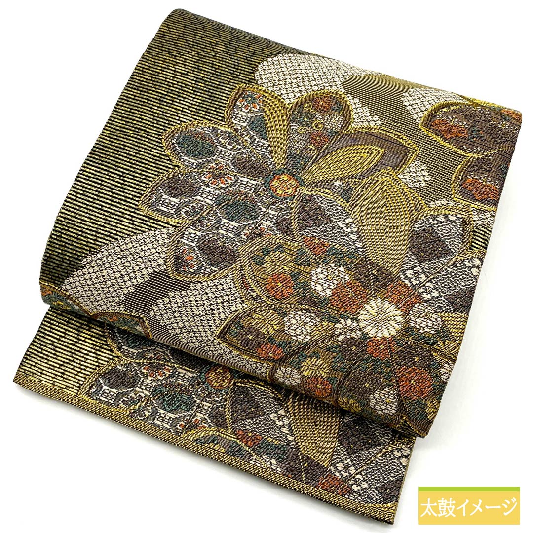 袋帯 正絹 引箔 流水 鹿の子 綾金 帯丈436cm Sランク 六通 フォーマル 金系 1123013462321