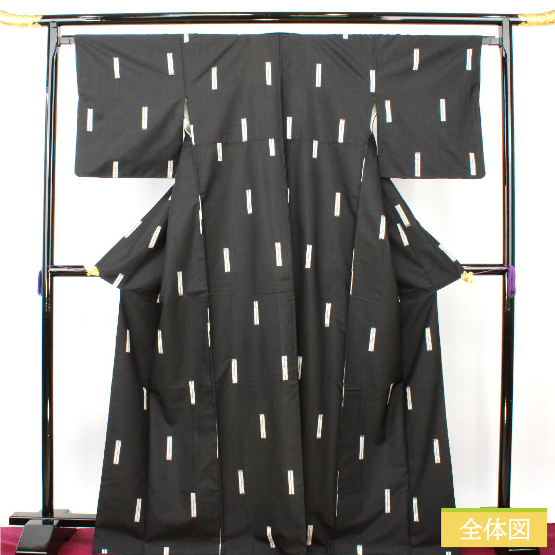 紬 正絹 身丈168.5cm 裄丈66.5cm 絣 抽象模様 Sランク 袷 黒系 1116003672510