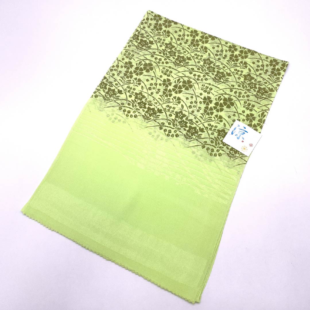 (新品)帯揚げ 正絹 セミフォーマル 若菜色(わかないろ) 夏物 桔梗 撫子 長さ約172cm 幅約29cm NEWランク 緑系 1136000701919