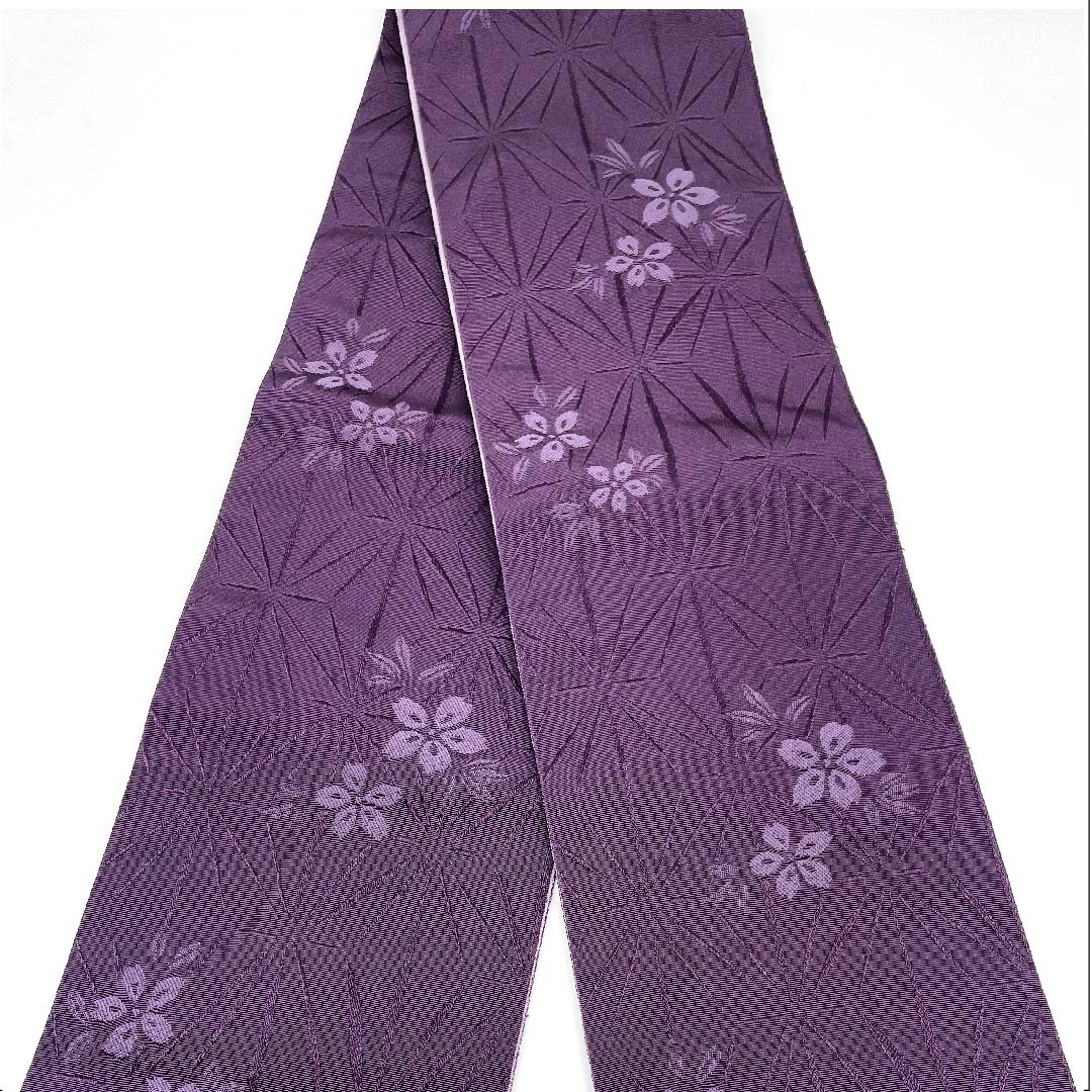 半幅帯 ポリエステル 帯丈358cm 深紫色(ふかきむらさきいろ) 桜 古典柄 リバーシブル 紫系 Sランク 1125001342320