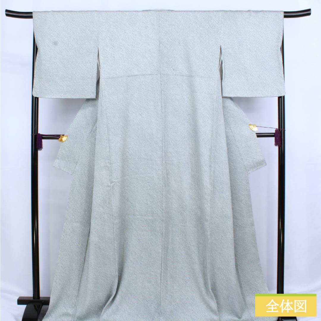 小紋 正絹 Sランク 身丈170cm 裄丈68cm 袷 錆浅葱色(さびあさぎいろ) 絞り 四ツ巻 パールトーン加工 しつけ糸付き 青系 1115006572617