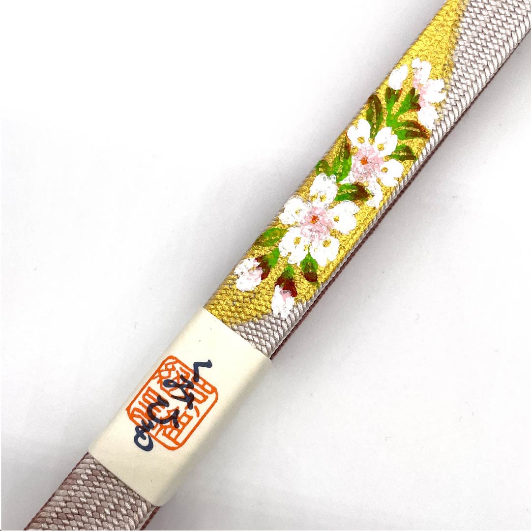 (新古品) 帯締め 正絹 四分紐 紅鳶色(べにとびいろ) 桜 中村勝雲 手描き 長さ約165cm 幅約1.5cm セミフォーマル Sランク 茶系 1135000222314