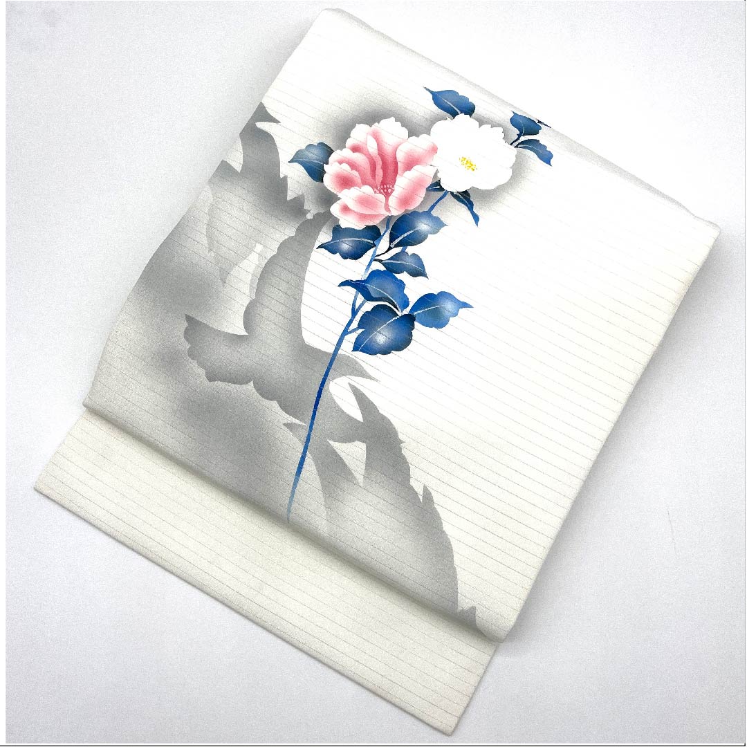 名古屋帯 白色 夏帯 絽 牡丹 染帯 帯丈373cm 正絹 Bランク ポイント柄 カジュアル 白系 1124004504311 名古屋仕立て