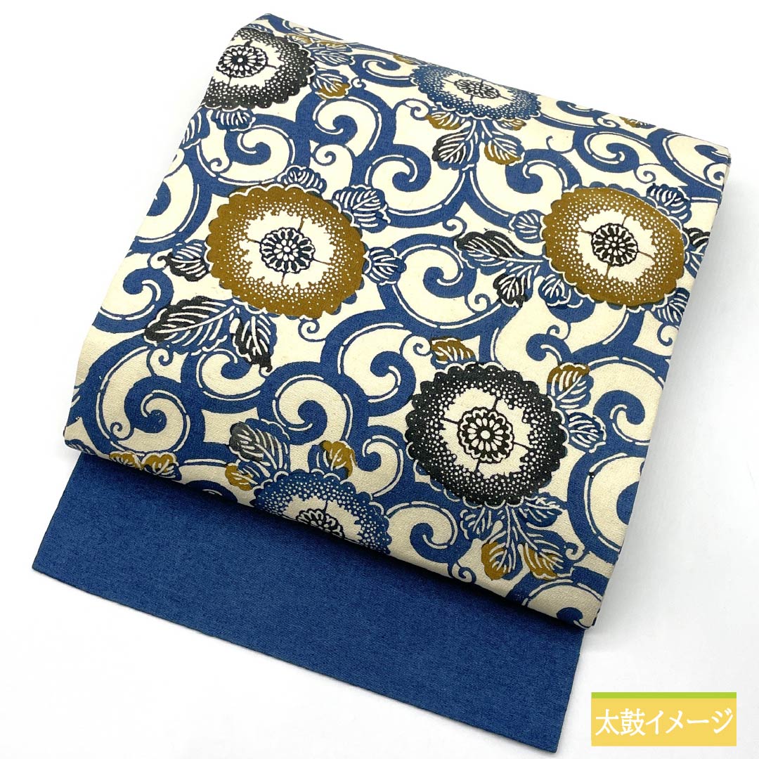 名古屋帯 生成り色(きなりいろ) 京紅型 花唐草 帯丈355cm 正絹 Sランク 全通 カジュアル クリーム系 1124007712315 名古屋仕立て