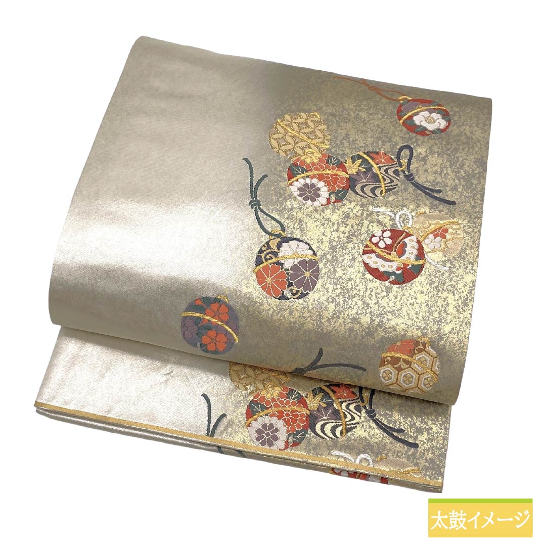 袋帯 正絹 Aランク 銀色(ぎんいろ) 引箔 入卒式 鈴 古典柄 帯丈442cm 六通 セミフォーマル 銀系 1123018473322