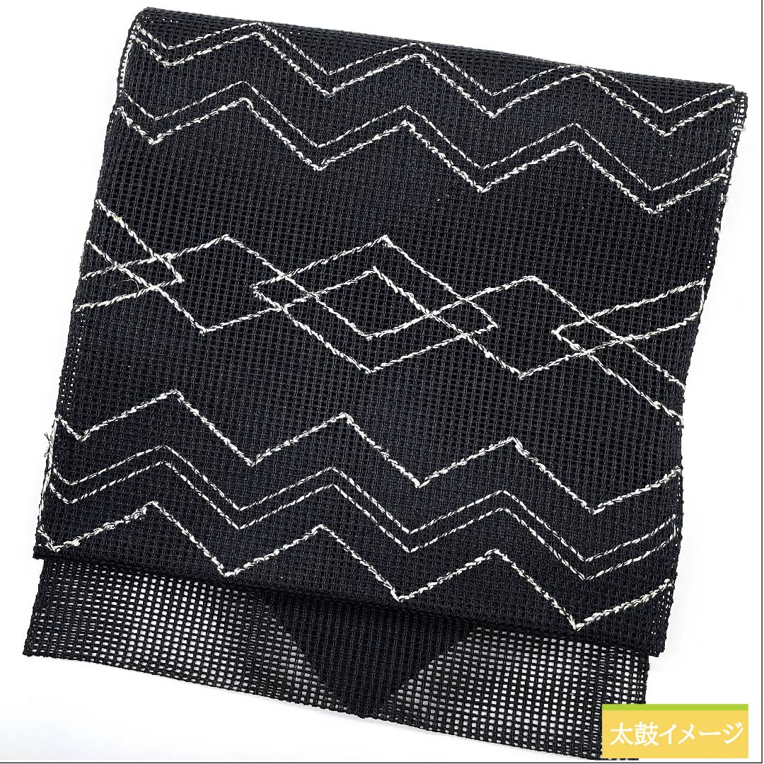 名古屋帯 黒色 夏帯 羅 幾何学模様 長尺 帯丈381cm 正絹 Sランク ポイント柄 カジュアル 黒系 1124005632310 名古屋仕立て
