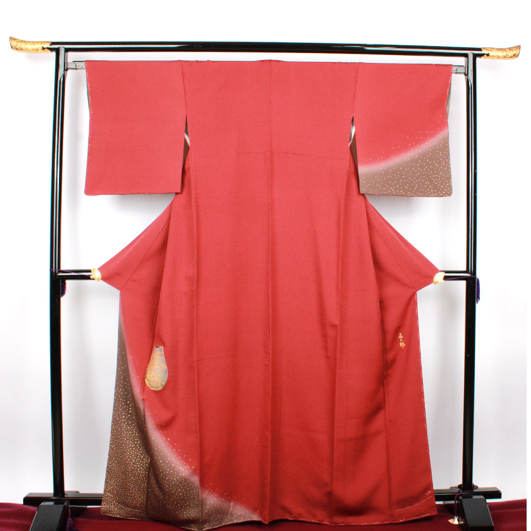 訪問着 袷 身丈165cm 裄丈65cm 葡萄茶色 人間国宝 福田喜重 壺模様 正絹 Sランク 赤系 1112001522512