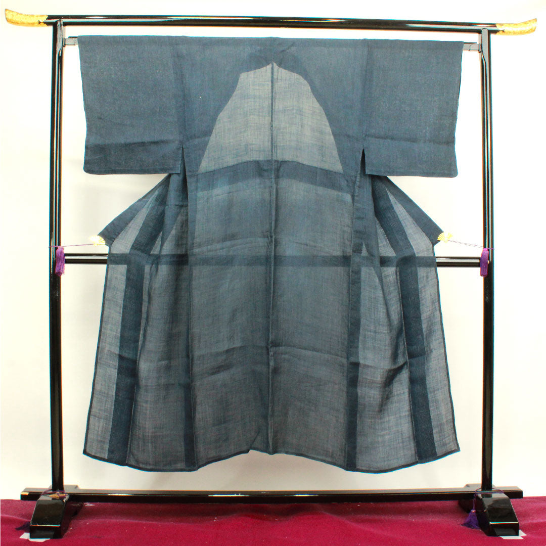 夏物 麻 男物 身丈145cm 裄丈67cm 濃紺色(のうこんいろ) 小千谷縮 紗 Bランク 紺系 1132000744118