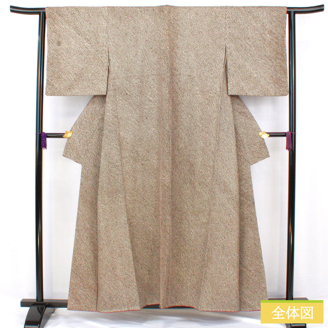 小紋 正絹 身丈156cm 裄丈63.5cm 袷 総絞り 疋田絞り Aランク 黒系 1115004633310