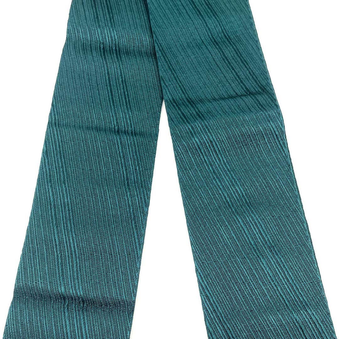 (Unmade) Kaku-obi (cotton sash) in deep green, diagonal lines, obi length 384cm, width 10cm, S rank, green 1134000442919