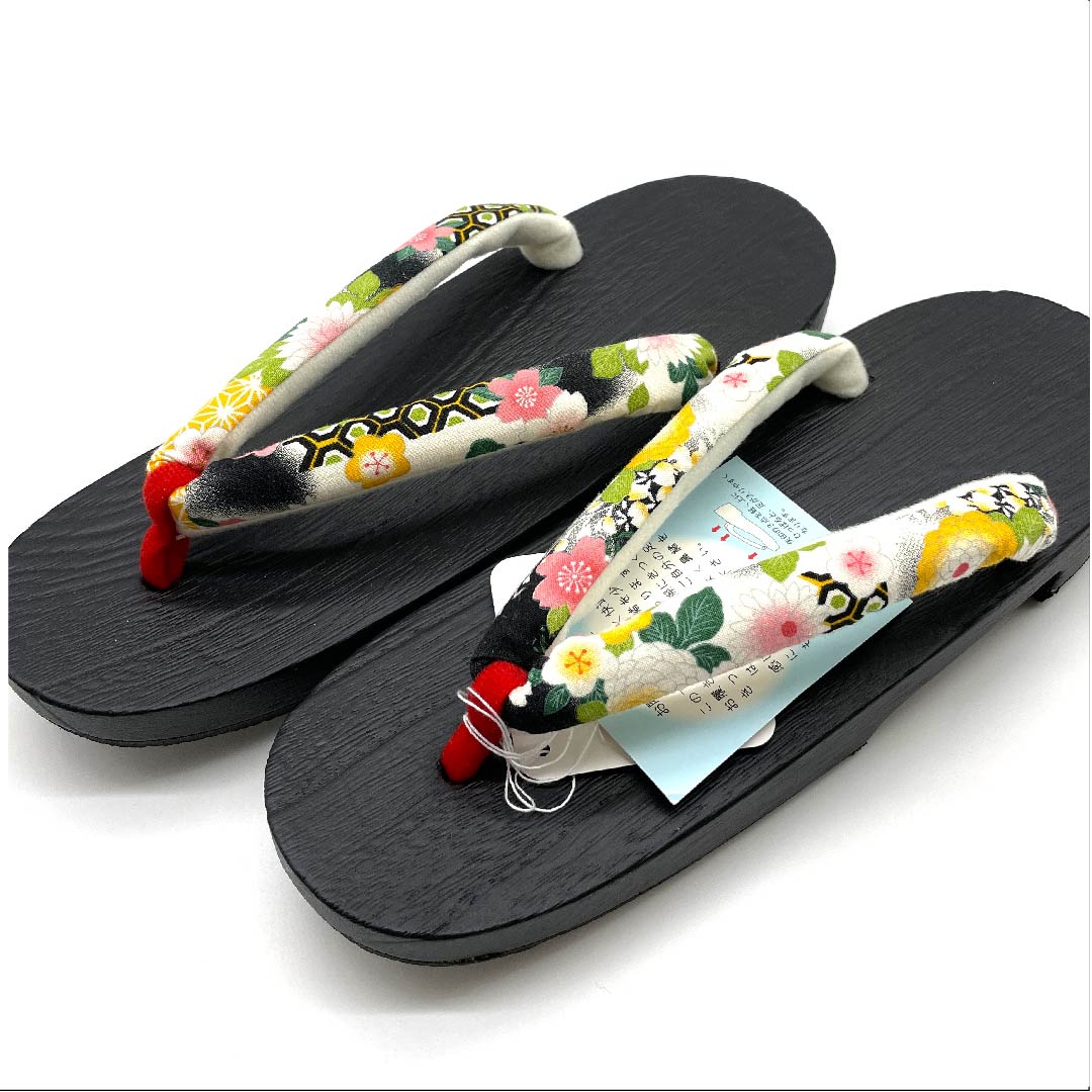 (新品未使用品)下駄 菊 桜 梅 麻の葉 亀甲 XLサイズ 黒系 NEWランク 1122001031510