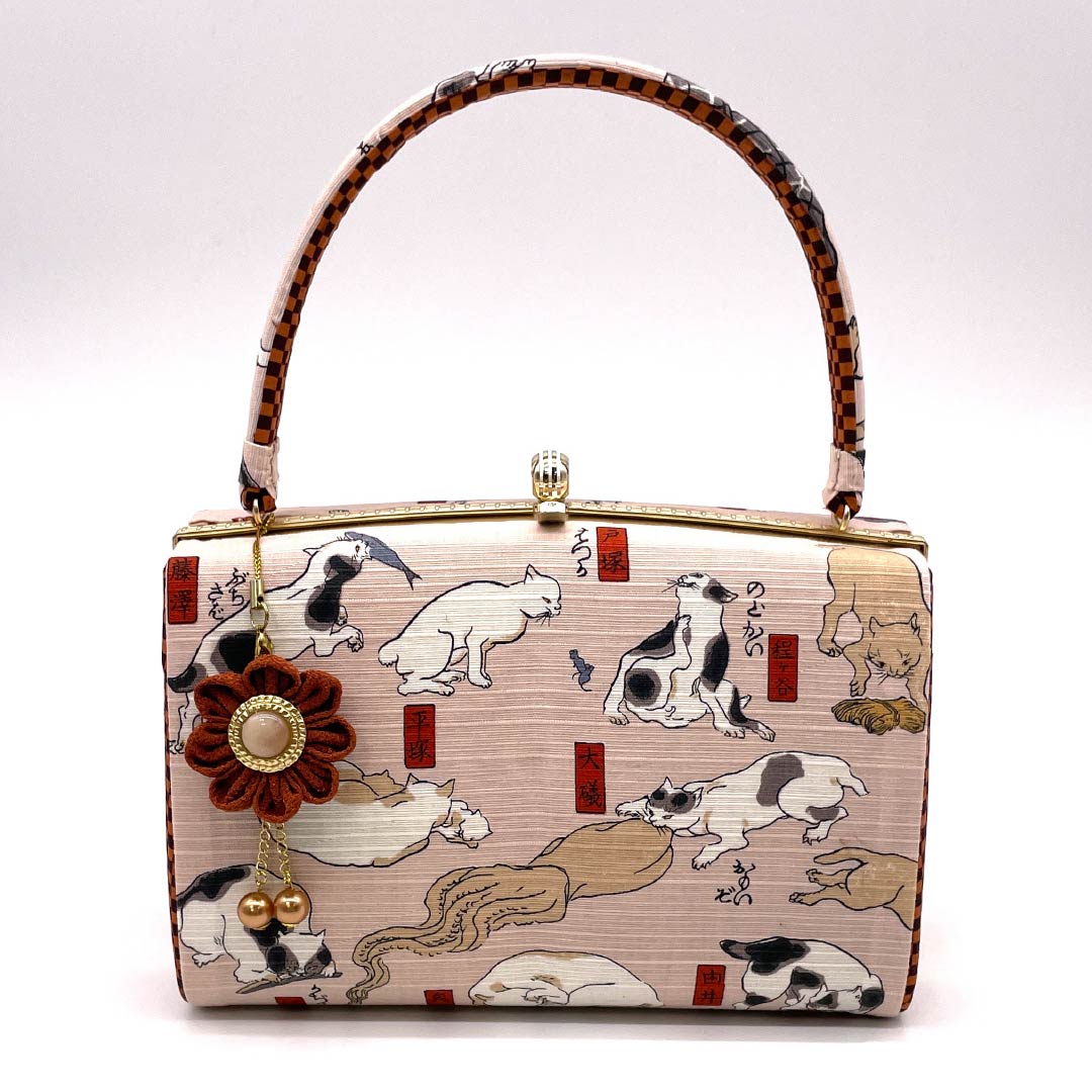 和装バック カジュアル 退紅色(あらそめいろ) ネコ 動物柄 東海道五十三次 ピンク系 NEWランク 113900033113