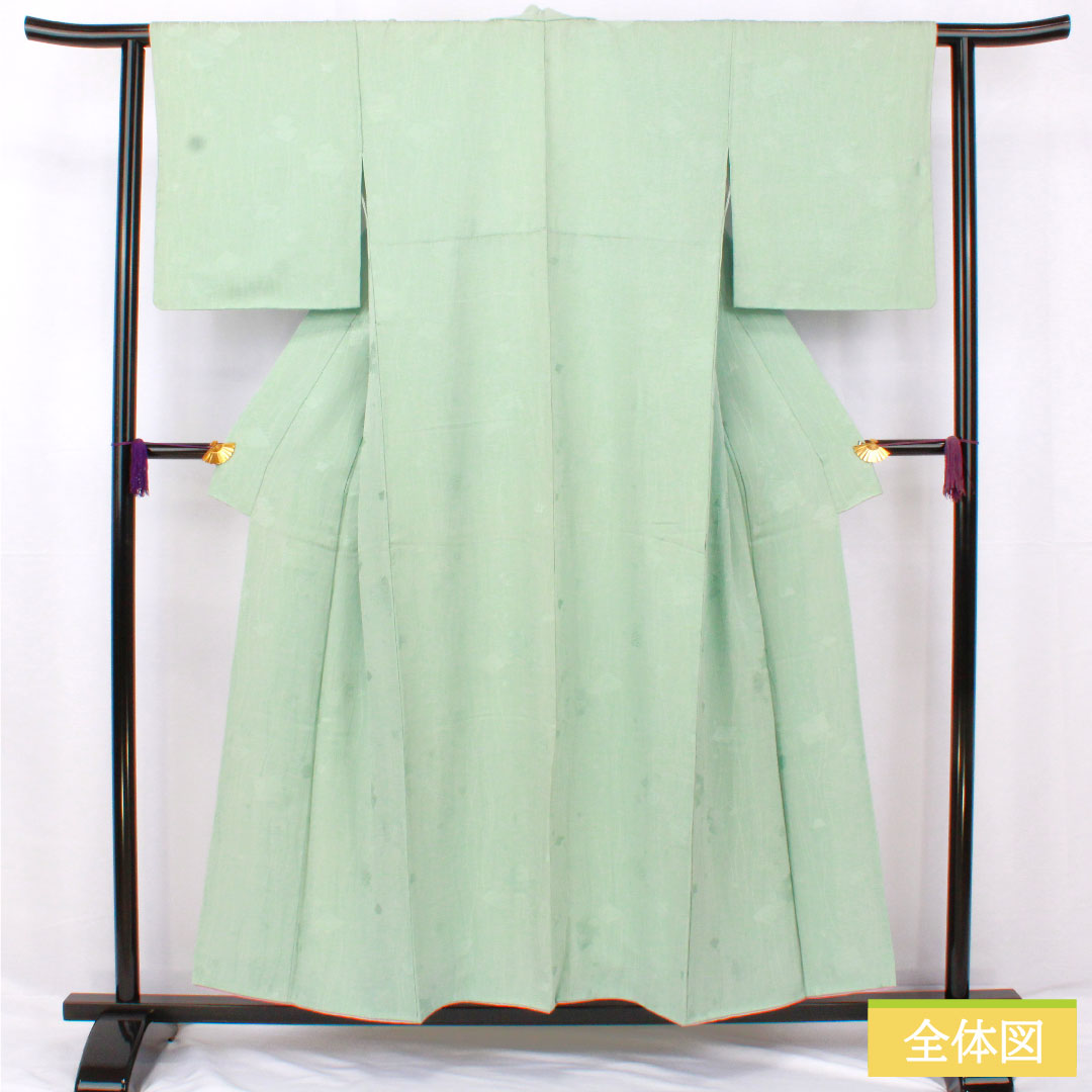 色無地 正絹 身丈154cm 裄丈62cm 薄水色(うすみずいろ) 綸子 袷 Aランク 緑系 1114002093219