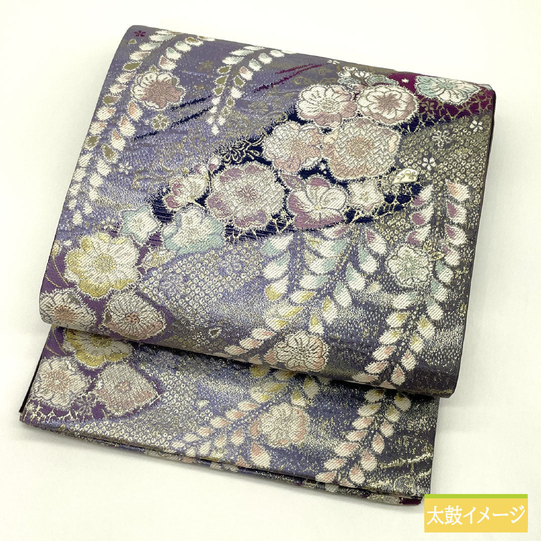 袋帯 正絹 Sランク 辻ヶ花 西陣織 銀彩ぼかし 帯丈436cm 六通 フォーマル 紫系 1123017342320