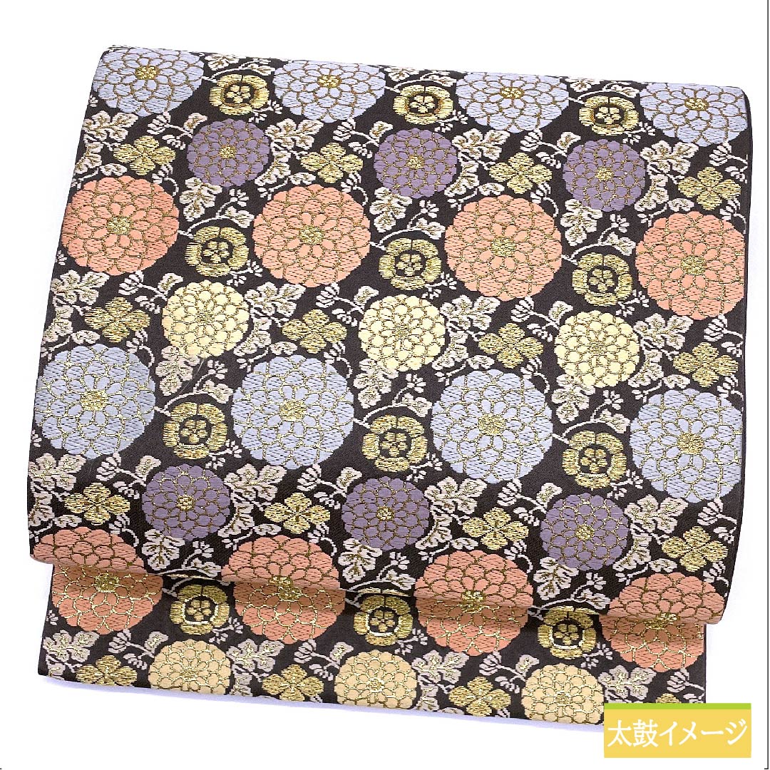 袋帯 正絹 素鼠色(すねずいろ) 瑞宝菊小紋 帯丈430cm Sランク 六通 フォーマル グレー系 1123011852322