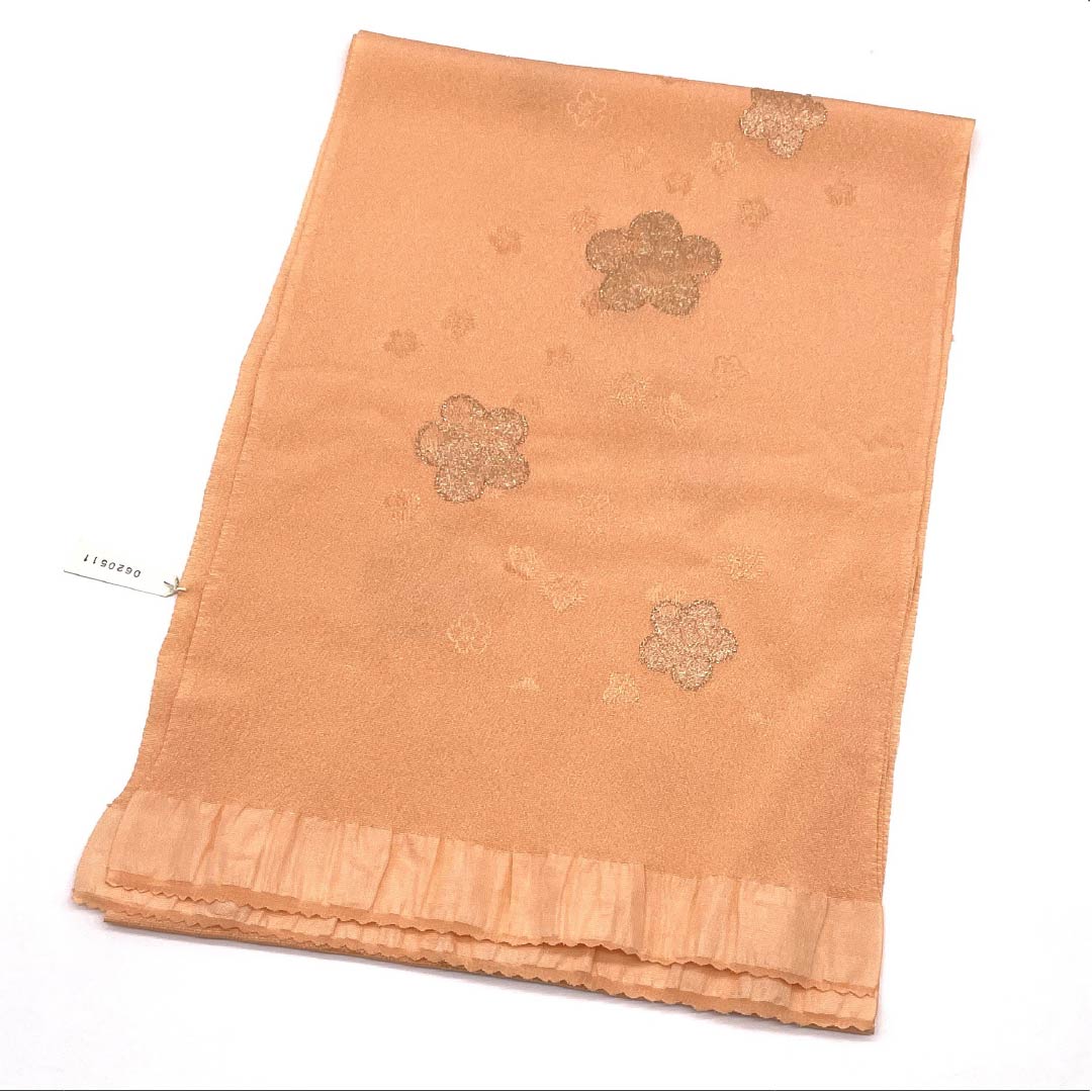 帯揚げ 正絹 Sランク セミフォーマル 朱華色(はねずいろ) 梅 ラメ入り 長さ約169cm 幅約27.5cm 橙系 1136004702926