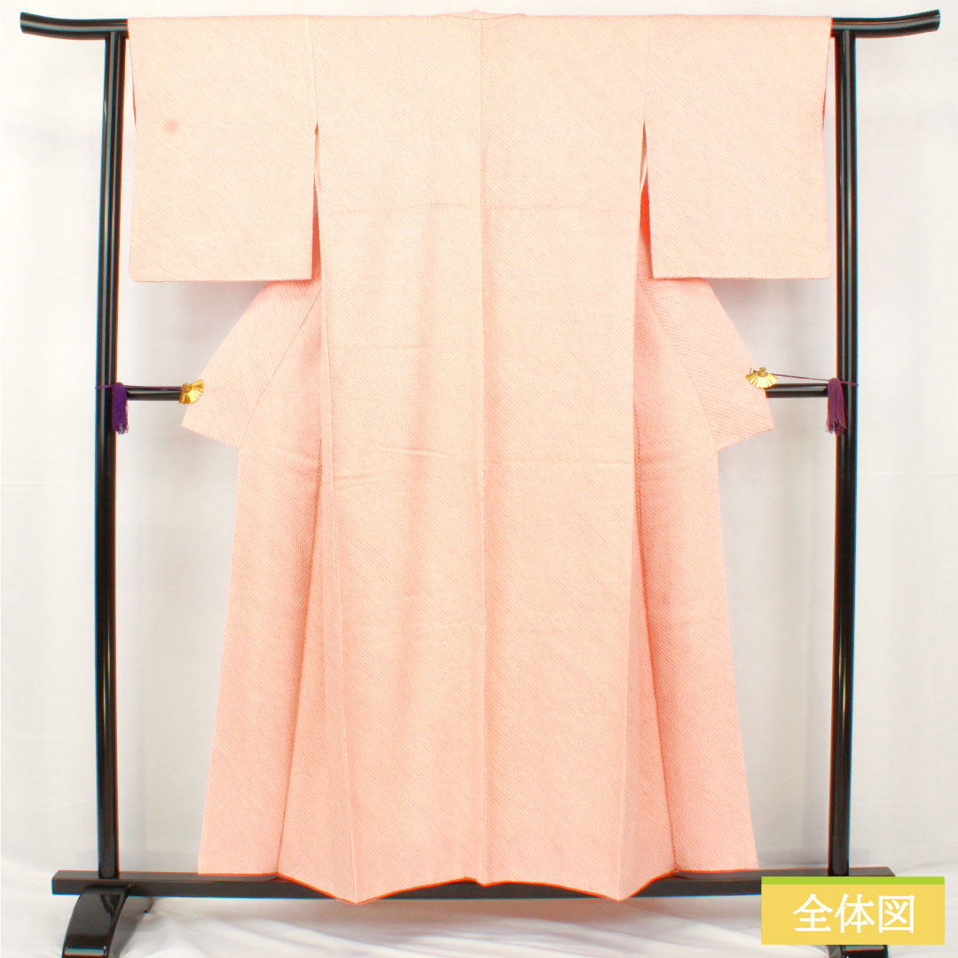 小紋 正絹 身丈155cm 裄丈63cm 袷 東雲色(しののめいろ) 総絞り 疋田絞り Aランク ピンク系 1115004763313