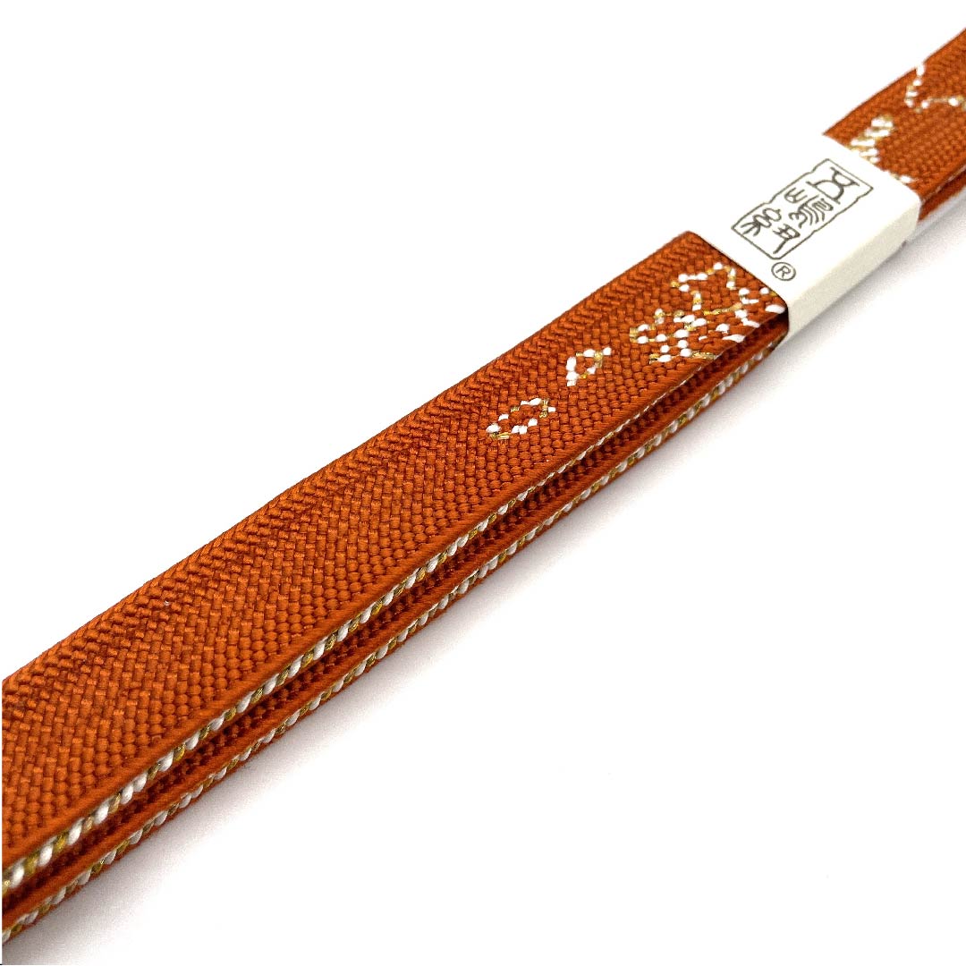 (新古品) 帯締め 正絹 四分紐 黄丹色(おうにいろ) 五嶋紐 江戸組紐 新古品 長さ約168cm 幅約1.5cm セミフォーマル Sランク 橙系 1135000832926