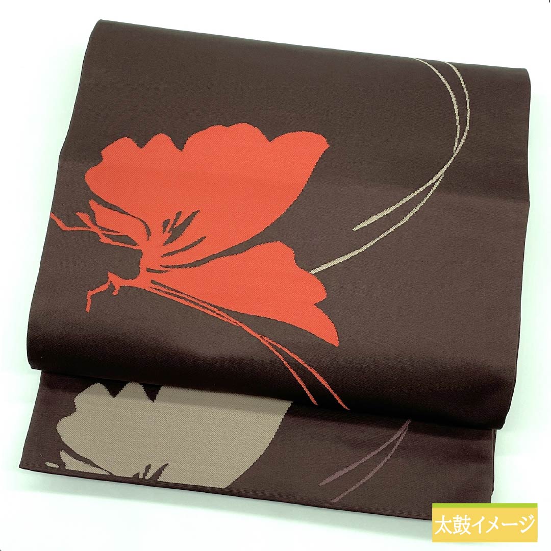 袋帯 正絹 臙脂墨色(えんじずみいろ) 蝶 帯丈440cm Sランク 六通 セミフォーマル 茶系 1123012222314