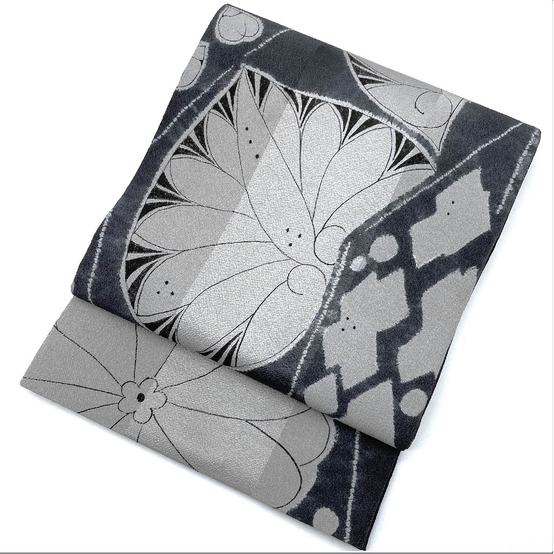 袋帯 紺鼠色(こんねずいろ) 辻ヶ花 帯丈420cm 正絹 Sランク 全通 カジュアル グレー系 1123008692322