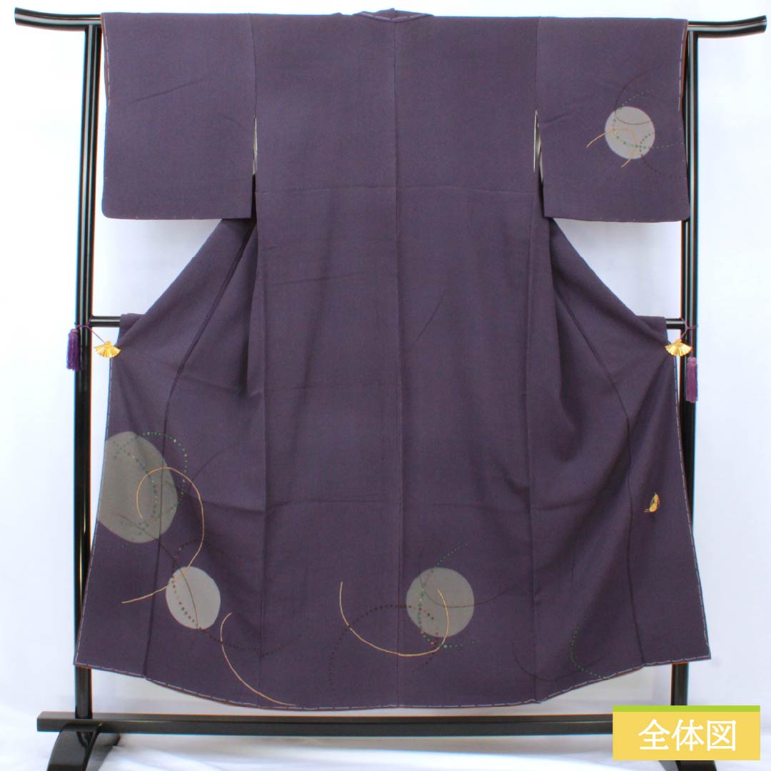 訪問着 正絹 Sランク 袷 身丈152cm 裄丈62.5cm 深紫色(ふかきむらさきいろ) 付下げ ちりめん 作家物 抽象模様 紫系 1112007452220