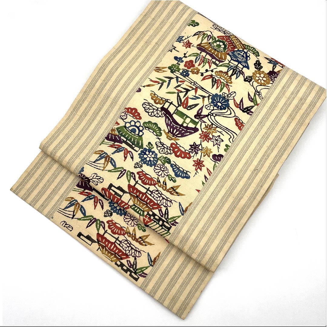 名古屋帯 東京白茶色 茶屋辻 帯丈368cm 正絹 六通 カジュアル ベージュ系 1124004044325 名古屋仕立て