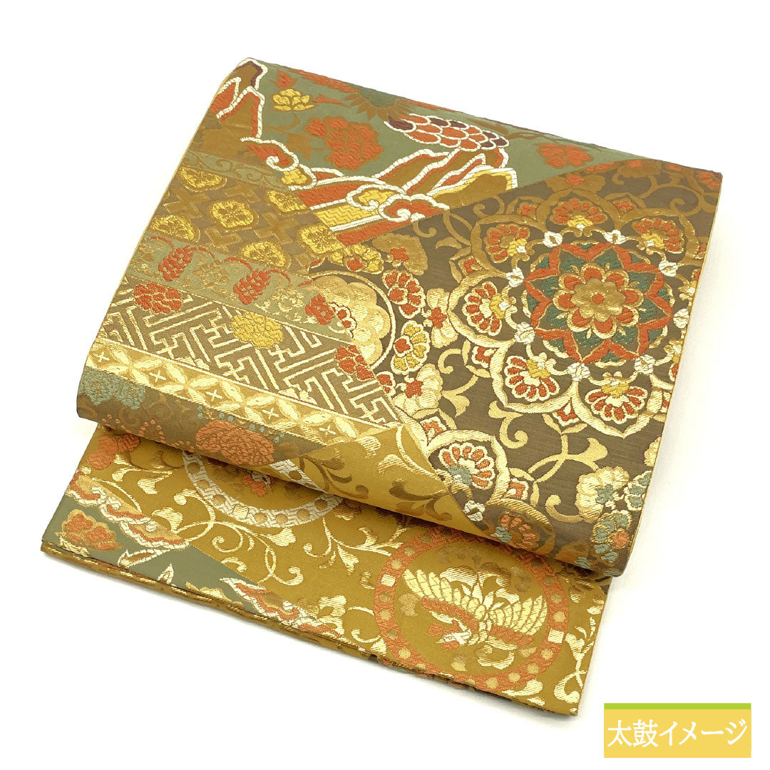 袋帯 正絹 Aランク 楊梅色(やまももいろ) 西陣織 吉祥文様 帯丈432cm 六通 フォーマル 黄系 1123016943323