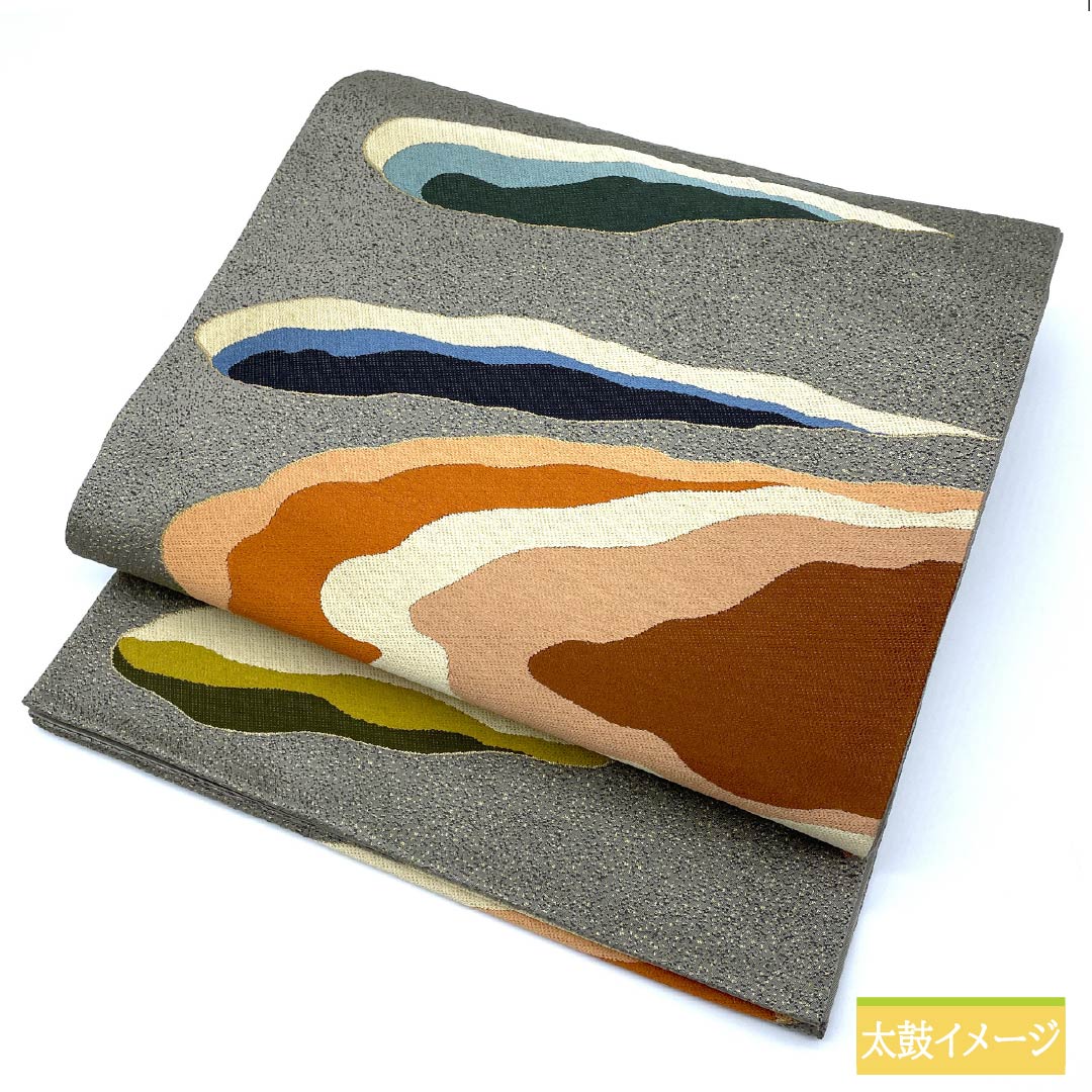 袋帯 正絹 消炭鼠色(けしずみねずみいろ) 西陣織 白綾苑大庭 抽象模様 帯丈430cm Sランク 六通 セミフォーマル グレー系 1123012712322