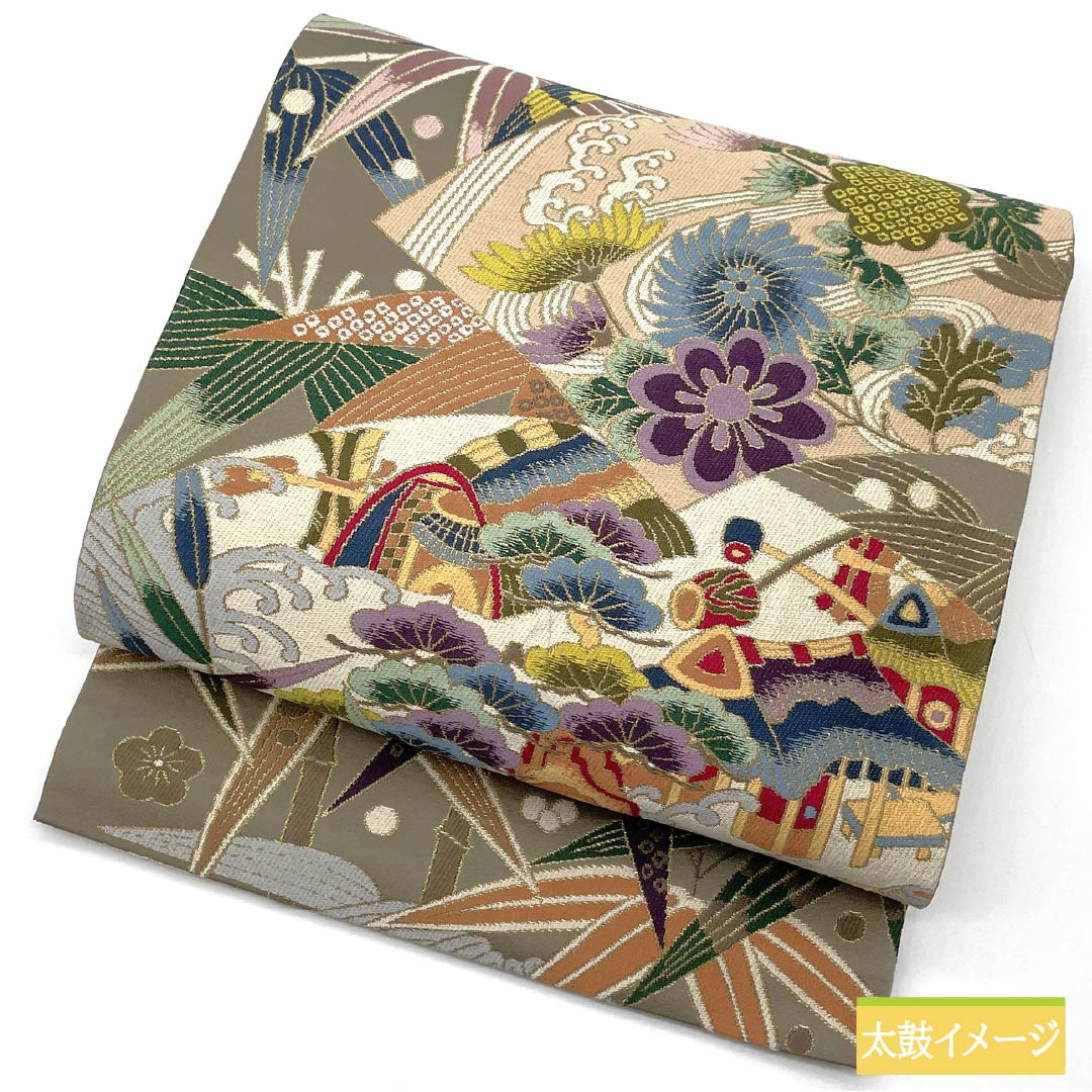 袋帯 正絹 消炭鼠色(けしずみねずみいろ) 留袖用 振袖用 白綾苑大庭 松竹梅 帯丈444cm Aランク 六通 フォーマル グレー系 1123013623322