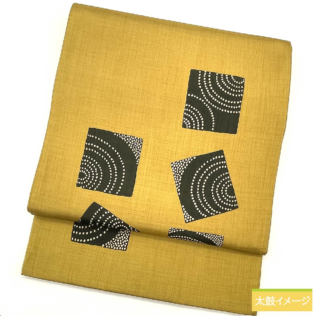 袋帯 黄金色(こがねいろ) 陣屋織 紙吹雪 渦巻き 帯丈440cm 正絹 Sランク 六通 カジュアル 黄系 1123011152323