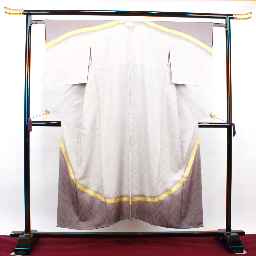 訪問着 正絹 袷 身丈150cm 裄丈62cm 雲井鼠色 大王松 作家物 しつけ糸付き 未使用品 Sランク グレー系 1112002892122