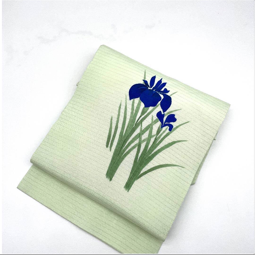 名古屋帯 龍泉青瓷釉色色 夏帯 絽 染帯 作家物 あやめ 帯丈353.5cm 正絹 Aランク ポイント柄 カジュアル 緑系 1124004263319 名古屋仕立て