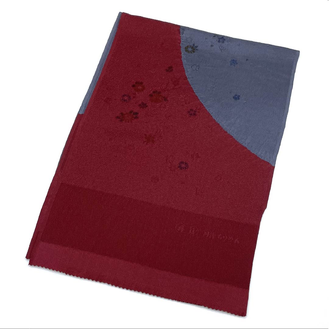 Obiage Silk S-rank Semi-formal Dark Red Tango Chirimen Flower Length approx. 174cm Width approx. 29cm Red tone 1136003002912