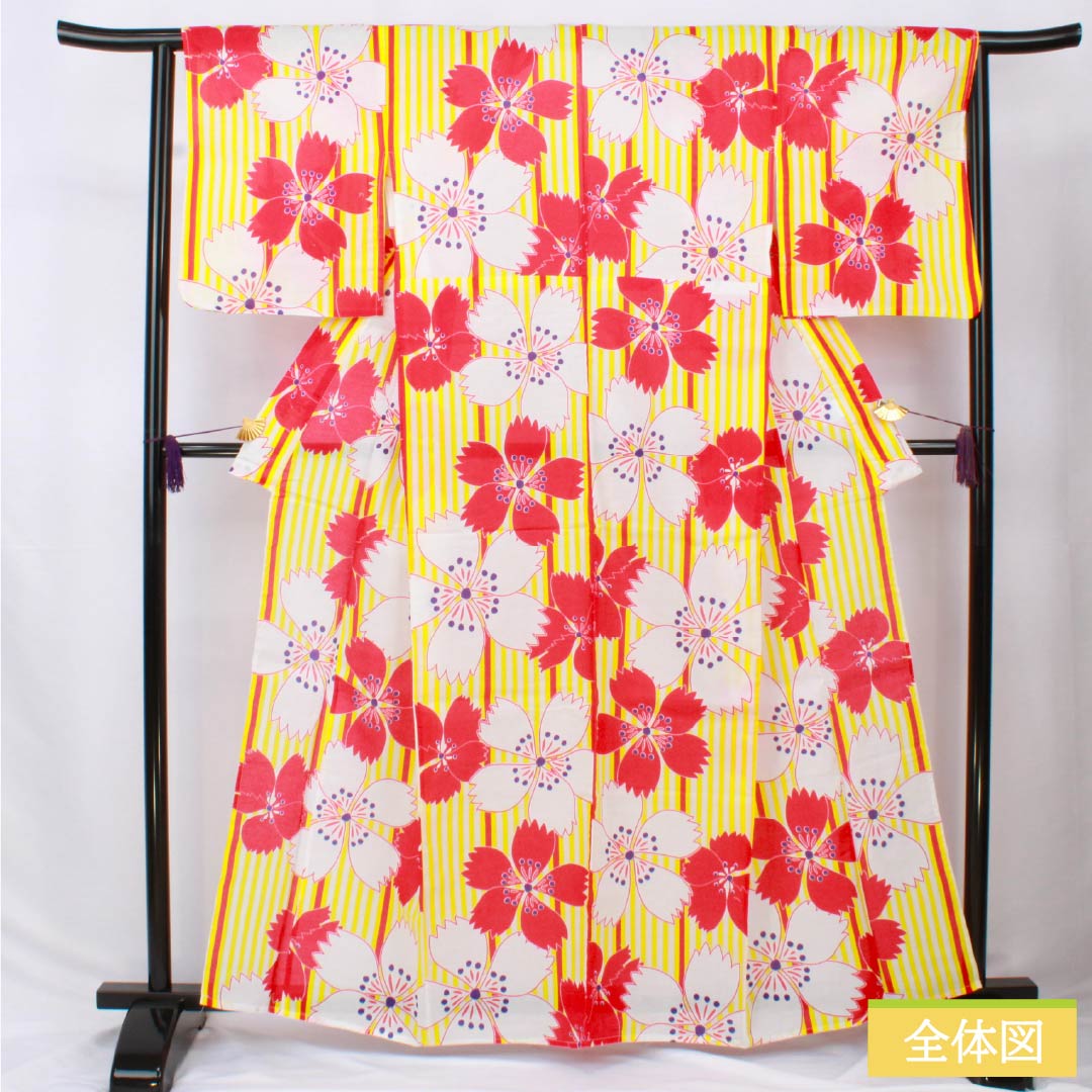 浴衣 木綿 身丈163cm 裄丈64cm Aランク 単衣 黄系 黄色(きいろ) 撫子 1118006113423