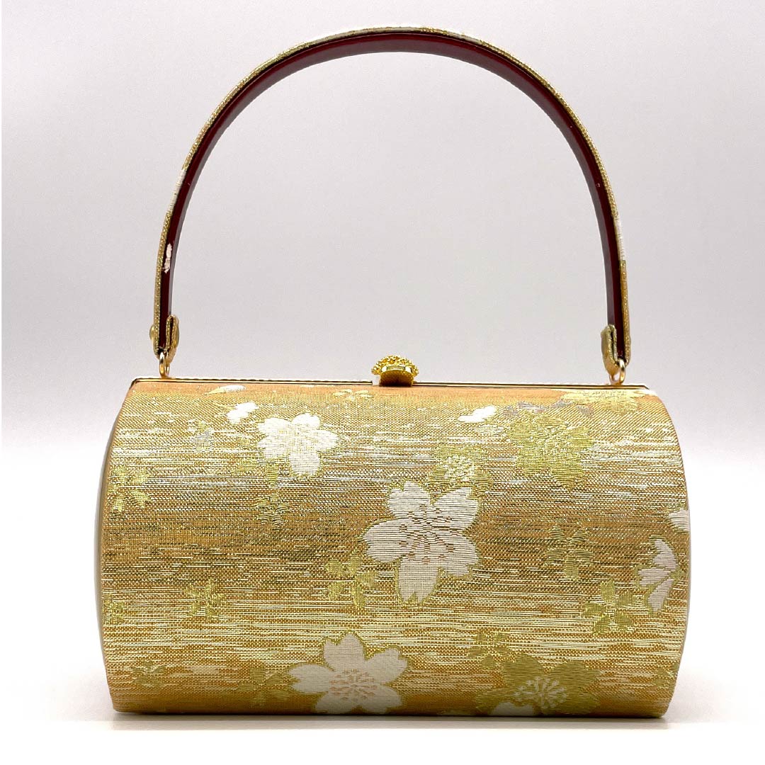 Formal Japanese style bag, vermilion (hanezuiro), for furisode, cherry blossom, classic pattern, orange, A rank, 113900038326