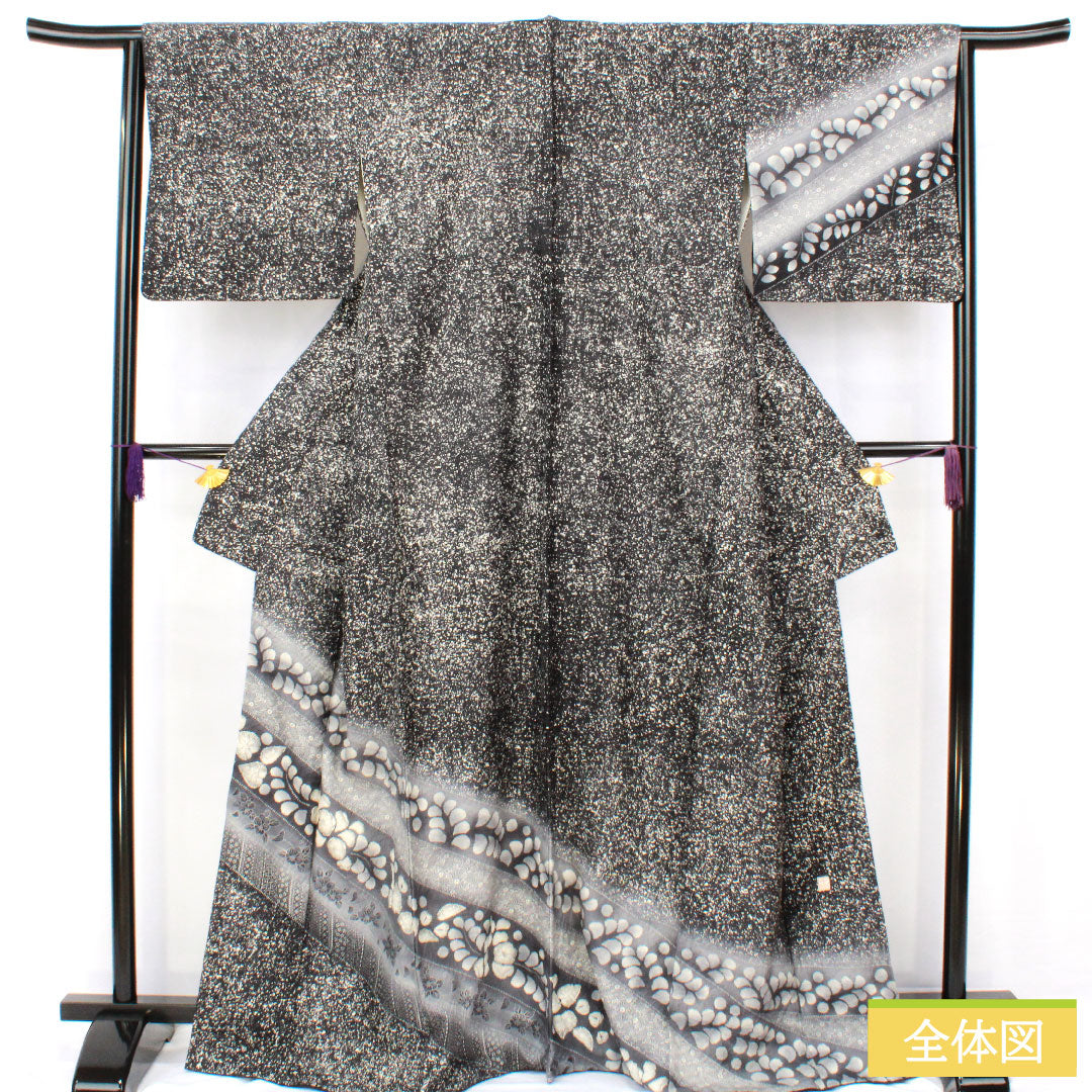 訪問着 正絹 袷 身丈166.5cm 裄丈64cm タタキ染 辻ヶ花 作家物 Aランク 黒系 1112005993510